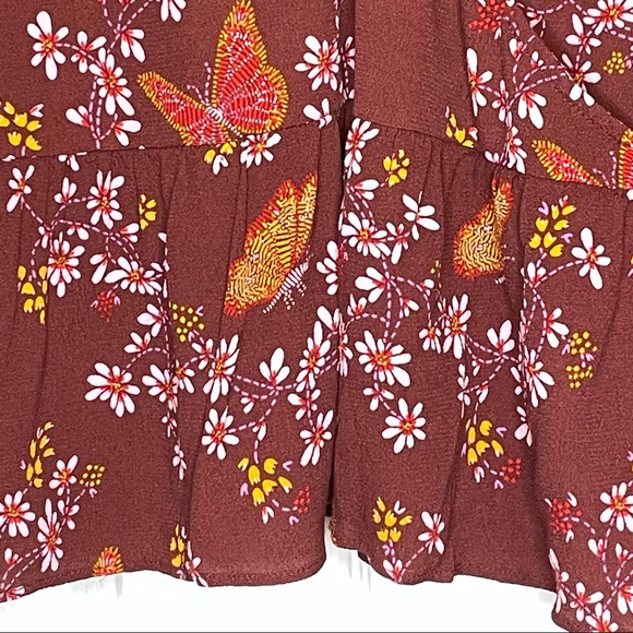 Madewell Tie-Sleeve Brick Red Wrap Top in Butterfly Sanctuary with Tie Sleeves - Picture 10 of 16